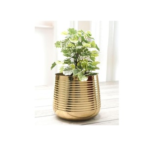 Lot de 3 jardinière en métal de différentes tailles, design gaufré, or, brillant, intérieur, extérieur, décoratif, pour balcon, jardin - Product Image 5
