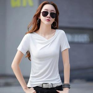 Camiseta de Manga Corta para Mujer, Estilo Informal y Sexy, Transpirable, de Color Sólido, Modal, Verano, Colores Personalizados, Secado Rápido, Alta Calidad - Product Image 2