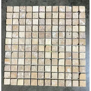 Tuscany Gold travertino 12x12 Azulejos de mosaico natural afilados Caja de 10 para cocina Baño Hotel Remodelación Decoraciones de pared - Product Image 1