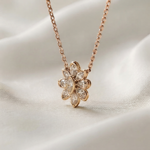 สร้อยคอเพชรเพาะเลี้ยงรูปดอกไม้, จี้รูปหยดน้ำทรงมาร์คีส์ทอง 14K/18K, สี VVS/VS DEF, สร้อยคอรูปดอกเดซี่ ของขวัญสำหรับเธอ - Product Image 4