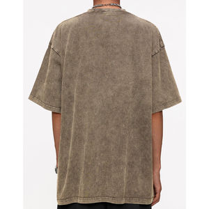 Camiseta de Alta Calidad con Lavado Ácido, Cuello Redondo Amplio, Manga Corta, Estilo Ringer, Talla Grande para Hombre, Algodón Vintage - Product Image 6