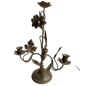 Candélabre en laiton de style campagnard français fait à la main, élégant, en spirale, à 3 branches, porte-bougie doré vieilli, décoration - Product Image 3