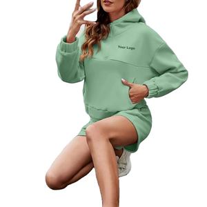 Ensemble de sweat-shirts en molleton de coton doux de haute qualité personnalisé, streetwear, sweat-shirt à fermeture éclair surdimensionné et court, ensemble 2 pièces pour femmes, 2026 - Product Image 3