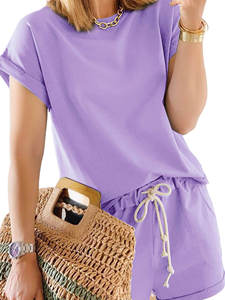 Conjuntos de pantalones cortos de algodón para mujer, ropa de verano al por mayor, conjuntos de camisetas y pantalones cortos de 2 piezas - Product Image 4