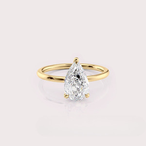 IGI Certified Pear Shape Lab Diamond Bridel <b>Ring</b> with Round Side Diamonds In 14K Solid White / Yellow / Rose Gold - Product Image 1