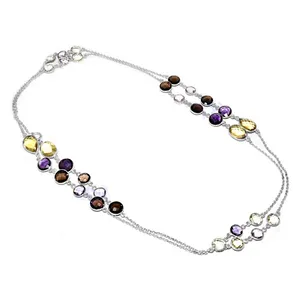 925 Silver Gemstone Station <b>Necklace</b> for Women Daily Wear Fashion Layered <b>Necklaces</b> - Product Image 3
