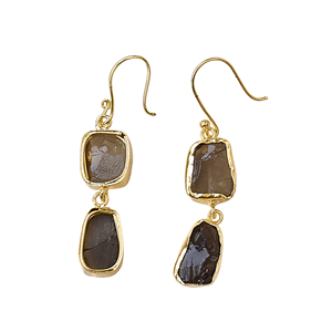 Pendientes Colgantes de Cuarzo Ahumado Semiprecioso con Baño de Oro y Doble Piedra para Distribuidores Mayoristas, Suministro y Abastecimiento - Product Image 5