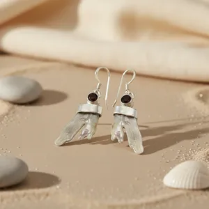 Bohemian 925 <b>Silver</b> Hand Shape Garnet Drop <b>Earrings</b> for <b>Women</b> Everyday Wear - Product Image 2