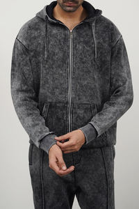 Chándal 100% algodón lavado ácido peso pesado logotipo personalizado pantalones acampanados y cremallera conjunto de Sudadera con capucha para hombres - Product Image 2