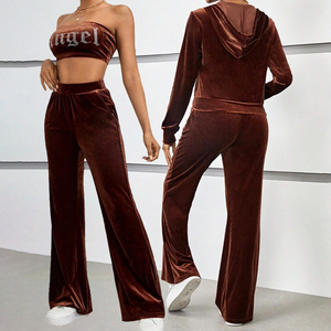 Winter Season <b>Women</b> Solid Color Long Sleeve <b>Joggers</b> Pants Two Piece Set <b>Women</b> Velour <b>Velvet</b> Tracksuit Sweat Suit - Product Image 3