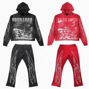 Haute qualité personnalisé cordon coton transfert de chaleur imprimé 300gsm à capuche polaire respirant Streetwear survêtement pour hommes - Product Image 1
