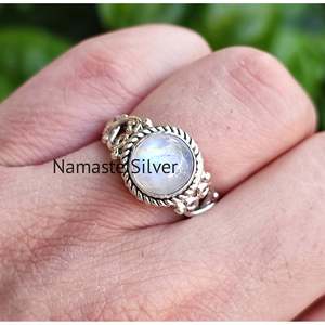 Handmade Boho Rainbow Moonstone Sterling Silver <b>Ring</b> Trendy Inlay Women's <b>Statement</b> Piece Gift for Her - Product Image 2