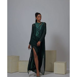 Long Green Evening <b>Dress</b> <b>Women</b> Sheer Sleeve Maxi Gown Stylish Formal Wear for Special Occasions - Product Image 3