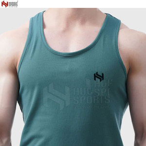 Camiseta sin mangas de entrenamiento informal para hombre HUGGLY SPORTS del fabricante de Pakistán, ropa de ejercicio de gimnasio transpirable de secado rápido de poliéster/algodón caliente - Product Image 5