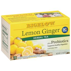 Bigelow <b>Tea</b> Lemon Ginger plus Probiotics Herbal <b>Tea</b>, Caffeine Free <b>Tea</b> with Lemon and Ginger, 18 Count <b>Box</b> Pack of 6, 108 Total - Product Image 6