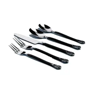 Juego de cubiertos de cabeza de plata Premium con mango negro Cubiertos duraderos y modernos para restaurantes y eventos en casa - Product Image 1
