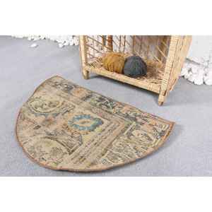 Alfombra Redonda Vintage, Alfombra Turca de 2.5x1.5 pies, Alfombra de Lana Beige - Product Image 3