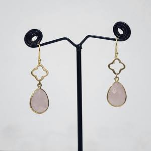 925 Sterling Silver Teardrop Cut <b>Pink</b> Quartz Earrings Gold Plated AA Quality Handmade Designer Classic for Women - Product Image 1