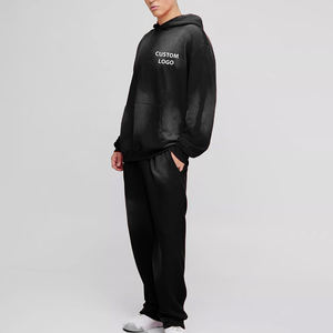 Men's Custom Printed Thick Cotton Streetwear Tracksuit Set Sunfaded Embroidery Patched Two-Piece <b>Hoodie</b> and Sweatpants - Product Image 2