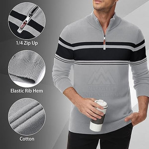 เสื้อสเวตเตอร์แบบมีซิปสำหรับผู้ชายวัสดุขนสัตว์เสื้อสเวตเตอร์แบบมีซิปครึ่งแขนแบบมืออาชีพ - Product Image 3