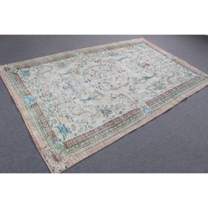 Alfombra Turca Vintage Grande de 5.7x9.2 pies (175x281 cm), Alfombra Azul a Rayas - Product Image 4