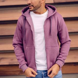 Sweat à capuche zippé de couleur unie pour hommes à manches longues Classic Winter Custom Drawstring Hoodies - Product Image 2