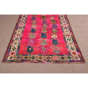 Vintage Turkish Rug 4.2x7 ft, <b>Red</b> Area Striped <b>Wool</b> Rug - Product Image 5
