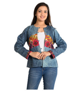 Long manteau d'hiver en coton matelassé fait à la main respirant brodé motif floral veste bouton décoration court chaud Style Kantha - Product Image 5