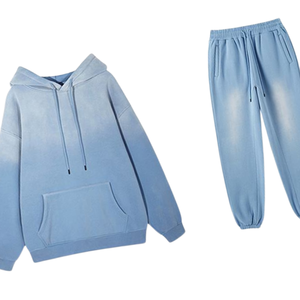 Conjunto Deportivo de Sudadera con Capucha y Pantalones Jogger para Hombre, Estilo Vintage, Lavado Ácido Azul Claro, Felpa Suave, Estilo Urbano, para Invierno - Product Image 6