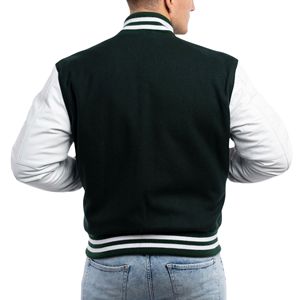 Chaqueta Varsity Retro para Hombre al por Mayor, Cuerpo de Lana, Mangas de Cuero, Cierre Frontal con Cremallera, Estilo Bomber, Uniforme de Equipo de Campeonato - Product Image 2