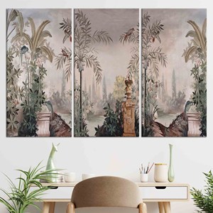Lienzo Impreso con Diseño de Jardín de Aves Tropicales Panorámico: Elegante Decoración de Pared con Paisaje, JUEGO DE 3 LIENZOS - Product Image 1