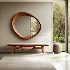 KALATRI Luxury Handmade Asymmetrical Wall <b>Mirror</b> Eco-Friendly <b>Lightweight</b> Art Deco Design Walnut Frame Compact Bathroom Decor - Product Image 2