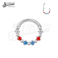 SUPERSTAR Anneau septum nez titane G23 charnière click, zircone ronde cœur fleur bijou piercing corps