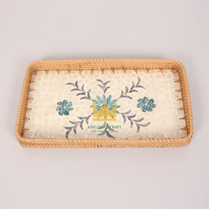 Bandeja de servicio de ratán y nácar decorativa ecológica artesanal de Vietnam para fiestas y decoración del hogar al por mayor - Product Image 5