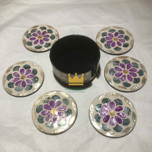 Juego de 6 posavasos redondos con Incrustaciones de nácar con soporte Patrón de flores Drinkware Tapetes y almohadillas más vendidos - Product Image 2