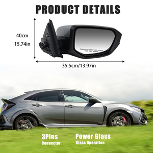 Specchietto Retrovisore Laterale a 3 Pin per <span class=keywords><strong>Honda</strong></span> <span class=keywords><strong>Civic</strong></span> 2016-2020 Versione USA, Regolazione <span class=keywords><strong>Elettrica</strong></span>, Accessori Auto - Product Image 2