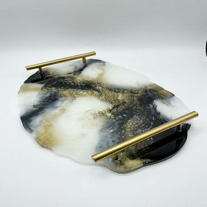 Plato cargador de resina artística hecho a mano diseño contemporáneo vibrante elegante entretenimiento fiestas celebraciones hogar 100 Uds - Product Image 2