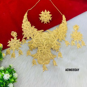 Premium Brass African Wedding Gold Plated Flower Necklace and Earrings Set for Women Wedding Statement Jewelry AC1N0312AY - Product Image 2