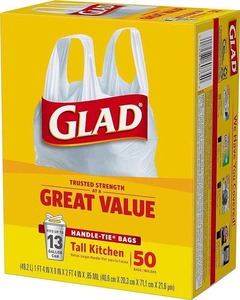 Glad Tall Kitchen Handle-Tie <b>Trash</b> <b>Bags</b> - 13 Gallon White <b>Trash</b> <b>Bag</b> - 50 Count - Product Image 3