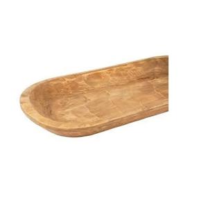 Plateau en bois ovale long sculpté à la main de style antique - Grain naturel Grand bol décoratif pour la fabrication de bougies et les arrangements floraux - Product Image 1