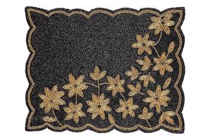 Beaded Design <b>Table</b> <b>Mat</b> Black & Golden Flower Decorative Round Placemat for Wedding & New Year Celebration - Product Image 2