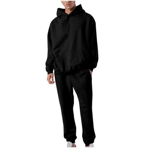 Custom Plain Hip Hop Heavyweight Cotton Essential Boxy Sudadera con capucha con pantalón 400gsm Ropa Sweatsuit Unisex Chándal para hombres - Product Image 1