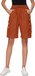 2025 Women's Casual Style 100% Cotton Mid Waist Beach <b>Shorts</b> With Pockets Decoration Buttons Quick Dry <b>Swim</b> <b>Shorts</b> For <b>Ladies</b> - Product Image 6