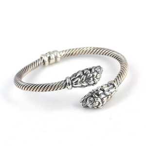 Bracelet manchette torsadé en argent sterling 925 en forme de tête de lion pour homme, accessoire de mode avec garantie de 70 ans - Product Image 2