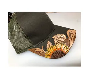 High Quality Designer Hand Tooled Best Leather Hat Sunflower Style Cap Best Birthday Gift Ideas For Unisex