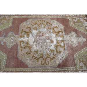 3.6x6.1 ft Rug, Turkish Vintage Rug, <b>Brown</b> Red Polka dot <b>Wool</b> Rug - Product Image 5