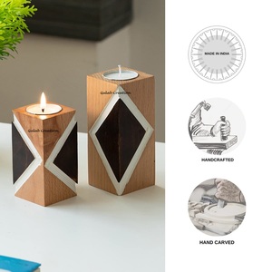 Nouveauté Porte-bougie en bois carré écologique Design en losange sculpté à la main pour la décoration de la maison Noël - Product Image 4