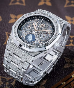 Reloj Deportivo de Moda para Hombre, de Acero Inoxidable, Chapado en Oro Blanco, con Cristal de Cuarzo, Completamente Cubierto de Diamantes de Moissanita, para Regalo de Cumpleaños - Product Image 4