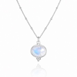 Collier pendentif ovale en pierre de lune bleue, fait main, en argent sterling 925 véritable, idéal pour la superposition, cadeau de fêtes, éclat naturel - Product Image 1