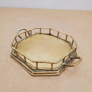 Stylish Gold Finished Octagonal Metal Utility <b>Tray</b> with Handles Perfect for <b>Vanity</b> Countertop Accessories Candles and Decor - Product Image 1